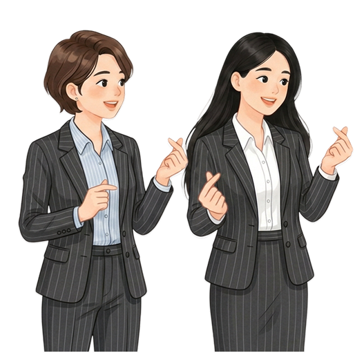 Hai nữ đoàn viên mặc vest thân thiện